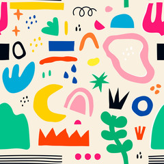 Wall Mural - set of hand drawn various colorful shapes and doodle objects. abstract contemporary modern trendy ve