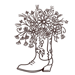 Wall Mural - Cowboy boot with Flowers isolated on a white background. Sketch hand drawn vector close-up color illustration for design. Cutting file