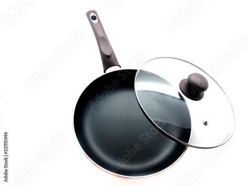 Fotomural Black pan and lid isolated on white background