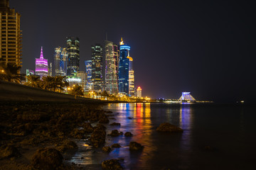 Wall Mural - West Bay Doha at night, Qatar, Middle East.