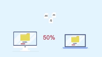 Poster - file transfer animation, computer to laptop file transfer, zip file transfer animation. file-transfe