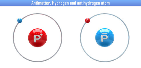 Wall Mural - Antimatter. Hydrogen and antihydrogen atom (3d illustration)