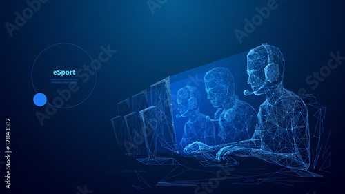 Fotografía Cybersport low poly wireframe banner vector template