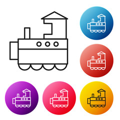 Canvas Print - Black line Toy train icon isolated on white background. Set icons colorful circle buttons. Vector Illustration