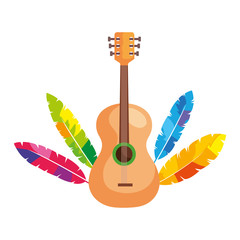 Sticker - guitar with exotic feathers isolated icon vector illustration design