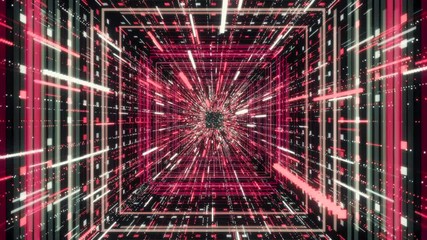 Poster - Beautiful colorful tunnel. Animation. Hypnotic abstract animation of holographic corridor or tunnel with neon geometric patterns and lines moving on the black background.
