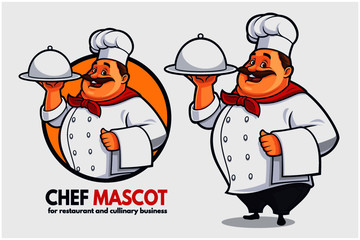 Funny Chef mascot design for cullinary business and restaurant, Fat chef mascot design