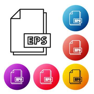 Black line EPS file document. Download eps button icon isolated on white background. EPS file symbol. Set icons colorful circle buttons. Vector Illustration