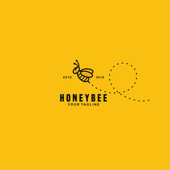 Wall Mural - Cute Honey Bee logo design template with background and shadow