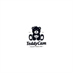 Wall Mural - Teddy Bear with Camera logo design template