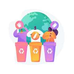 Canvas Print - Eco activists sorting garbage. Waste segregation. Disposable system. Ecological responsibility. Trash containers, rubbish cans, recycling idea. Vector isolated concept metaphor illustration