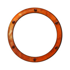 Metal Old rusty frame with screws, in circle form, isolated on white background. Photo border, just the right thing for your design. Vector illustration.