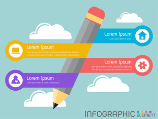 Wall Mural - Pencil and sky with geometric shape elements with steps,options,processes or workflow.Business data visuualization.