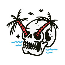 Skull Summer Beach Line Graphic Illustration Vector Art T-shirt Design