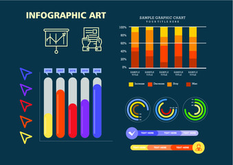 Fototapete - Bundle of editable colorful business and public information info graphics with flat design of chart, table, and icons.