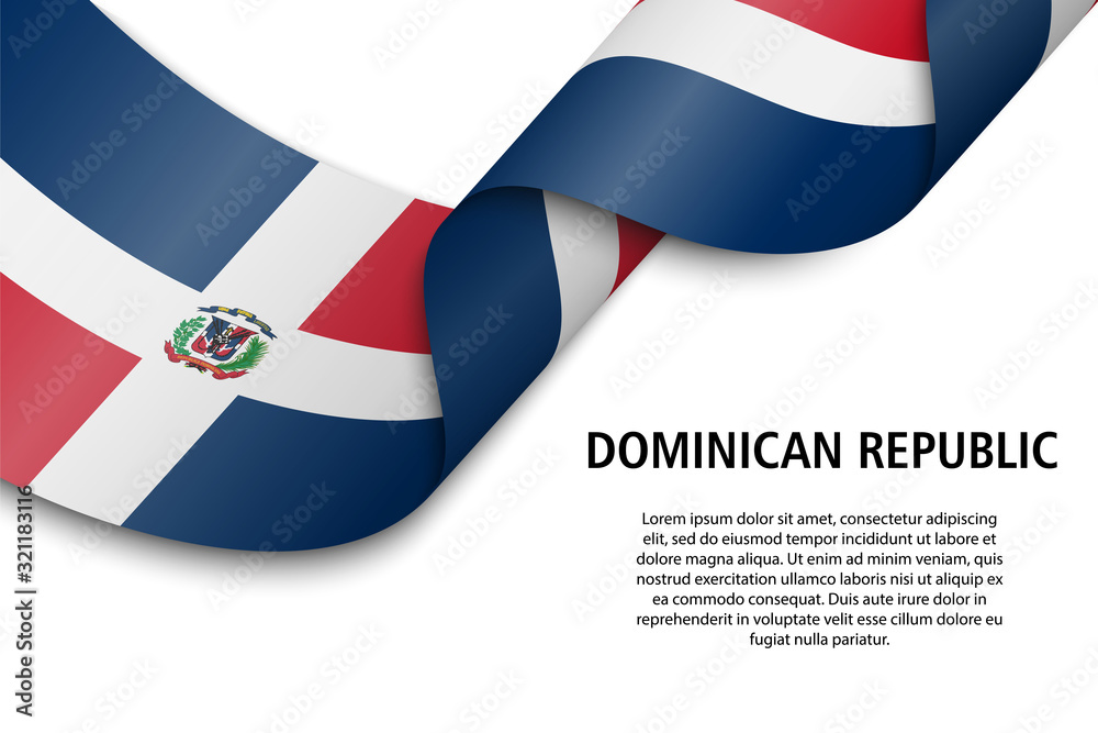 Waving ribbon or banner with flag dominican republic - obrazy, fototapety, plakaty 