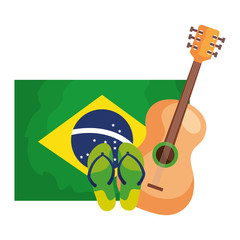 guitar and flip flops with flag brazil isolated icon vector illustration design