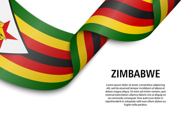 Wall Mural - Waving ribbon or banner with flag Zimbabwe