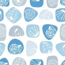 Seamless Pattern With Seashells. Vector Background.