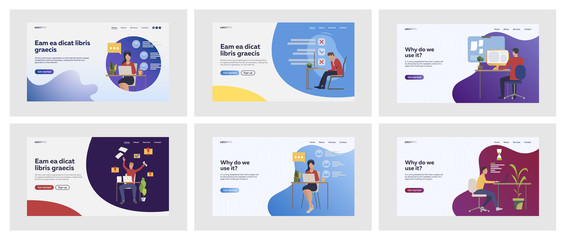 Poster - Set of stressed employees overworking and failing tasks. Flat vector illustrations of people developing project in deadline. Deadline, pressure concept for banner, website design or landing web page