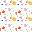 © zenina - Beautiful vector floral summer seamless pattern with watercolor hand drawn field wild flowers. Stock illustration.