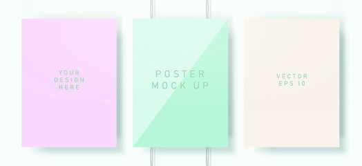 Poster - Flat lay of blank posters in pastel color tones with drop shadows. Realistic mock up template for print production: covers, flyers, banners.