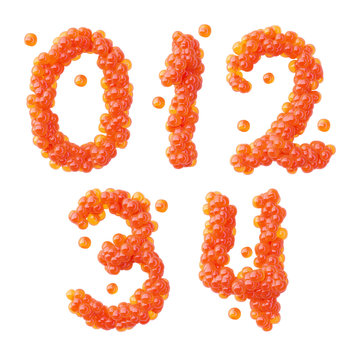 3d rendering font set made of a tasty red caviar.