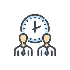 Poster - Time management and productivity color line icon. People with time and working hours vector outline colorful sign.