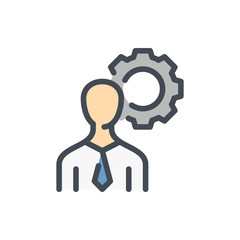 Poster - skills and abilities color line icon. businessman with gear vector outline colorful sign.