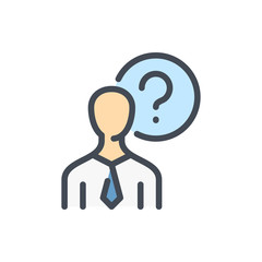 Fototapete - Ask a question color line icon. Business person with question mark vector outline colorful sign.
