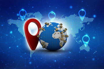Poster - 3d rendering Red map pointer in card box