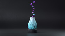 3d Render Blue Vase With The Texture Of The White Dots And Small Colorful Spheres On A Black Background.