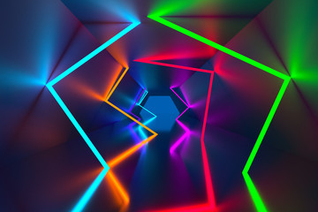 3d rendering background, glowing lines, neon lights, abstract psychedelic background, ultraviolet, vibrant colors