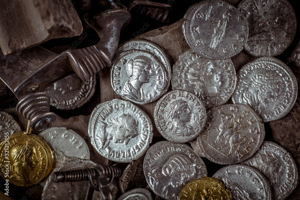 Ancient coin of the Roman Empire. - obrazy, fototapety, plakaty 