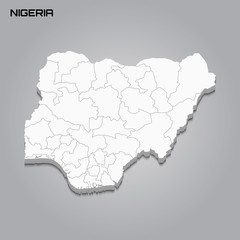  Nigeria 3d map with borders of regions