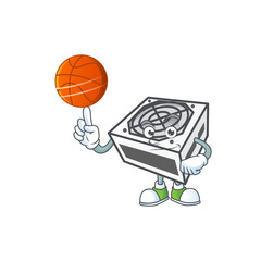 Wall Mural - a strong power supply unit white color cartoon character with a basketball