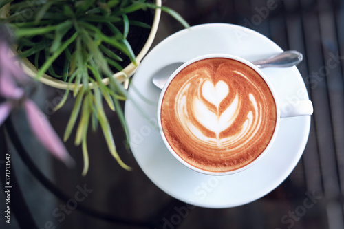 hot latte coffee in cafe restaurant Poster Mural XXL