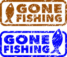 Gone Fishing Stamps. Grunge Texture.