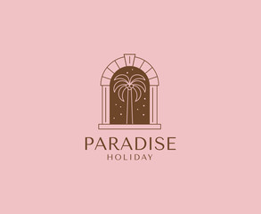 Aufkleber - Vector logo design template with palm tree - abstract summer and vacation badge and emblem for holiday rentals, travel services, tropical spa and beauty studios