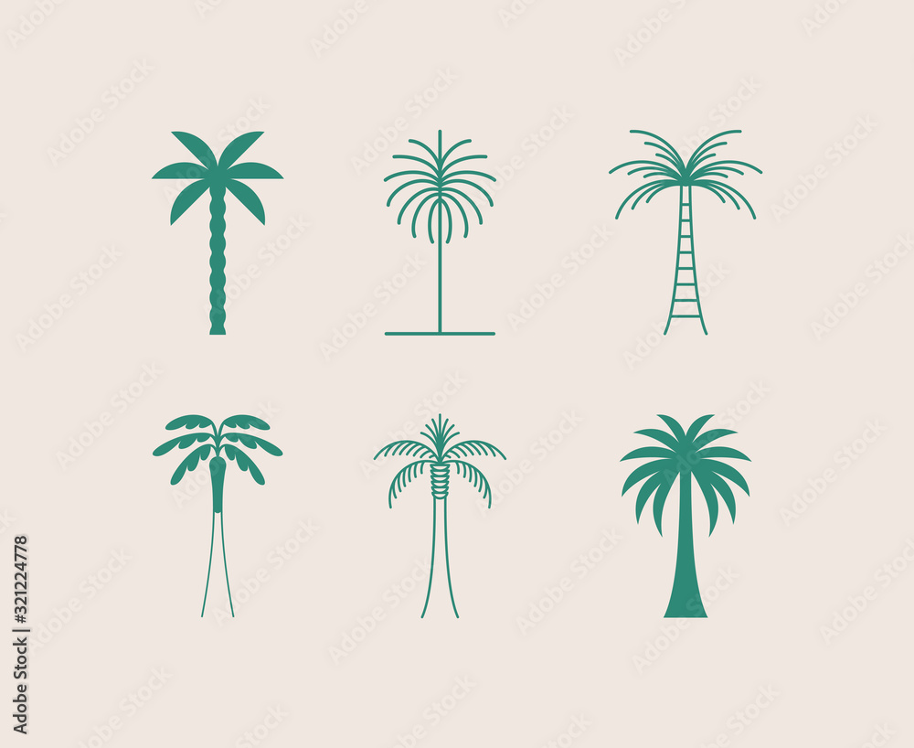 Vector logo design template with palm tree - abstract summer and vacation badge and emblem for holiday rentals, travel services, tropical spa and beauty studios - obrazy, fototapety, plakaty 