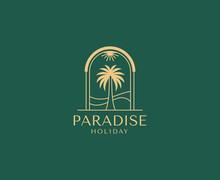Vector Logo Design Template With Palm Tree - Abstract Summer And Vacation Badge And Emblem For Holiday Rentals, Travel Services, Tropical Spa And Beauty Studios