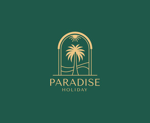 Aufkleber - Vector logo design template with palm tree - abstract summer and vacation badge and emblem for holiday rentals, travel services, tropical spa and beauty studios