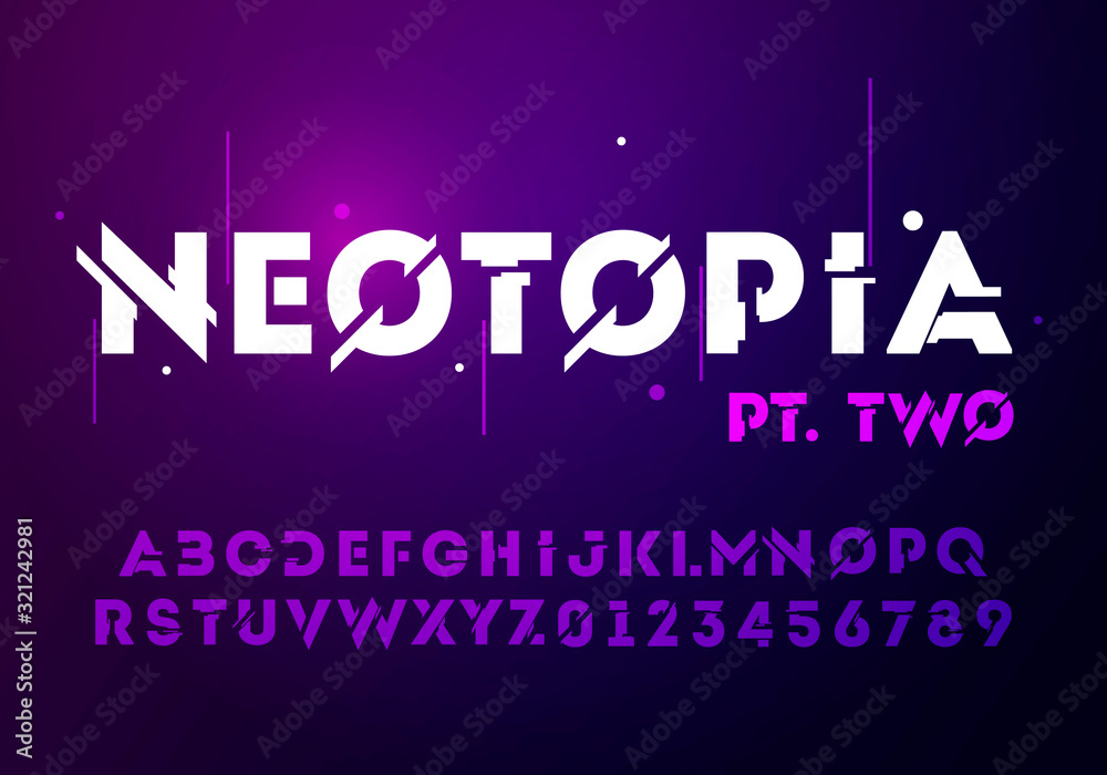 Vector illustration abstract technology font with techno effect. Digital space letter concept. Typography in futuristic minimalist display style. - obrazy, fototapety, plakaty 