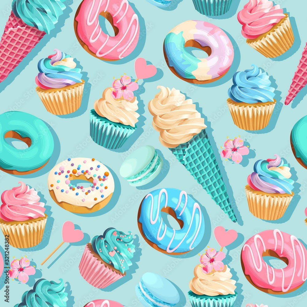 Vector seamless pattern with cupcakes and donuts Stock Vector | Adobe Stock