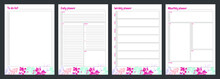 Set Of Planners With Minimalistic Floral Design. Monthly, Weekly, Daily Planner, To Do List.