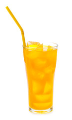 Orange juice glass, isolated on white background