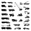 Detailed icons of trucks and construction equipment