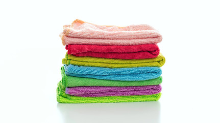 Cleaning microfiber towels isolated against white background,