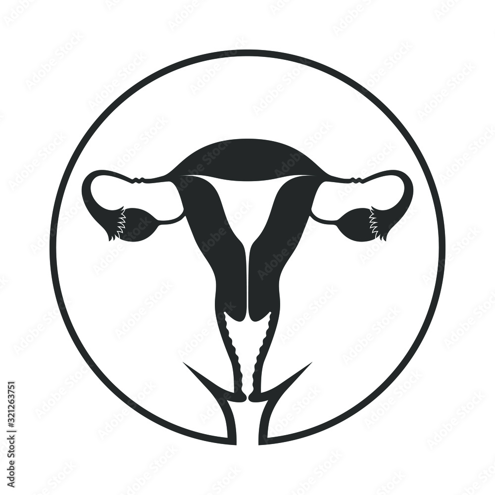 Reproductive Sign Female reproductive organs icon. Uterus sign in the circle isolated on ...