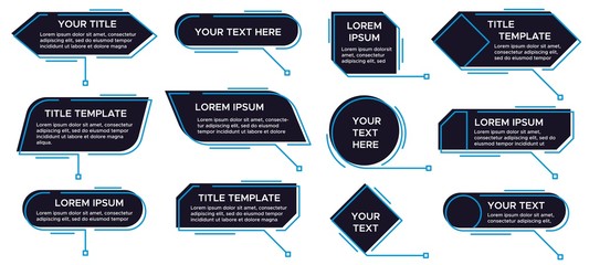 Poster - Callouts titles banner. Futuristic callouts template, digital line text frame boxes and callout label vector set. Collection of pop-up or description boxes, speech bubbles. Simple design elements.